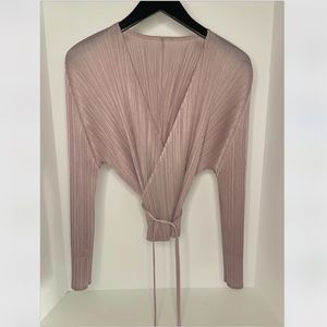 Issey Miyake Pleats Please Pink Long Sleeve Wrap Top with Tie